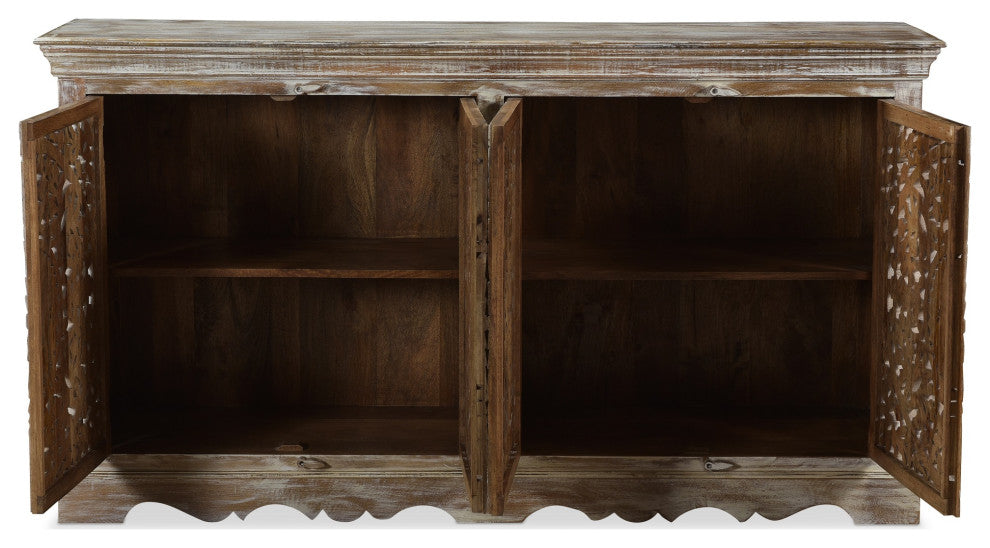 Carved Wooden 4-Door Sideboard