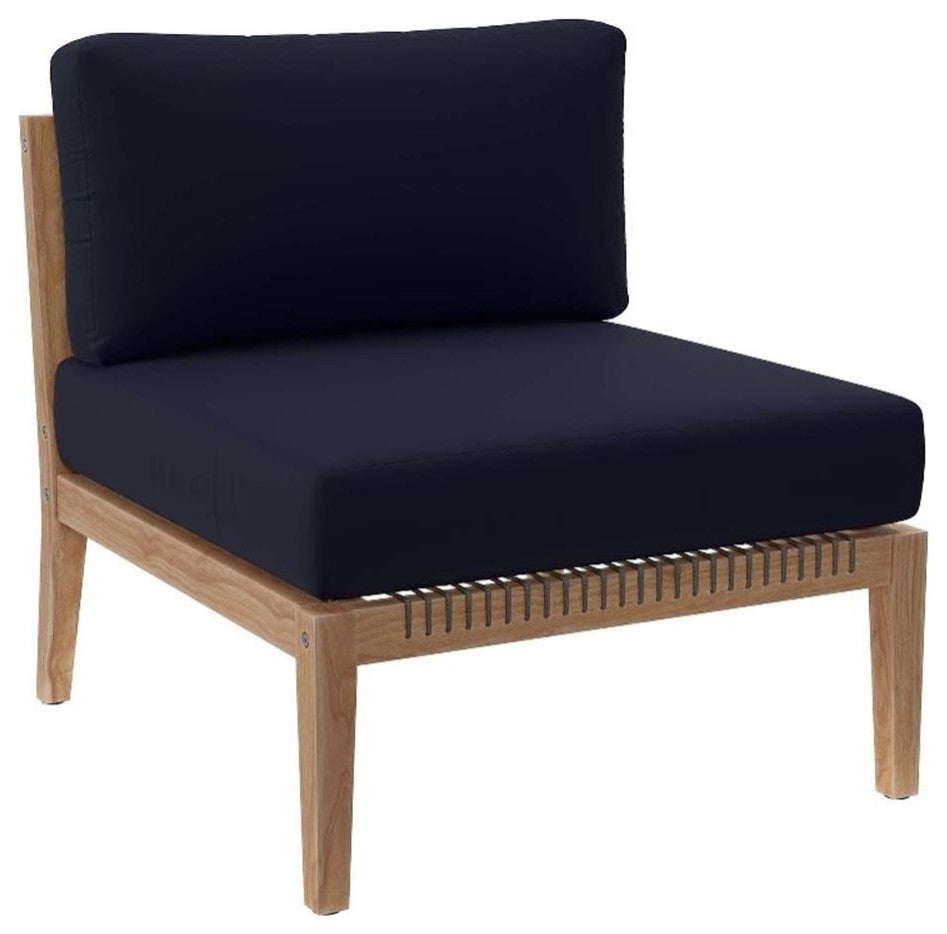 Modway Clearwater Teak Wood and Fabric Outdoor Armless Chair in Gray/Navy