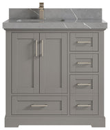 Boston 36 Left Offset Bath Vanity in Elephant Skin Gray 2" Piatra Gray