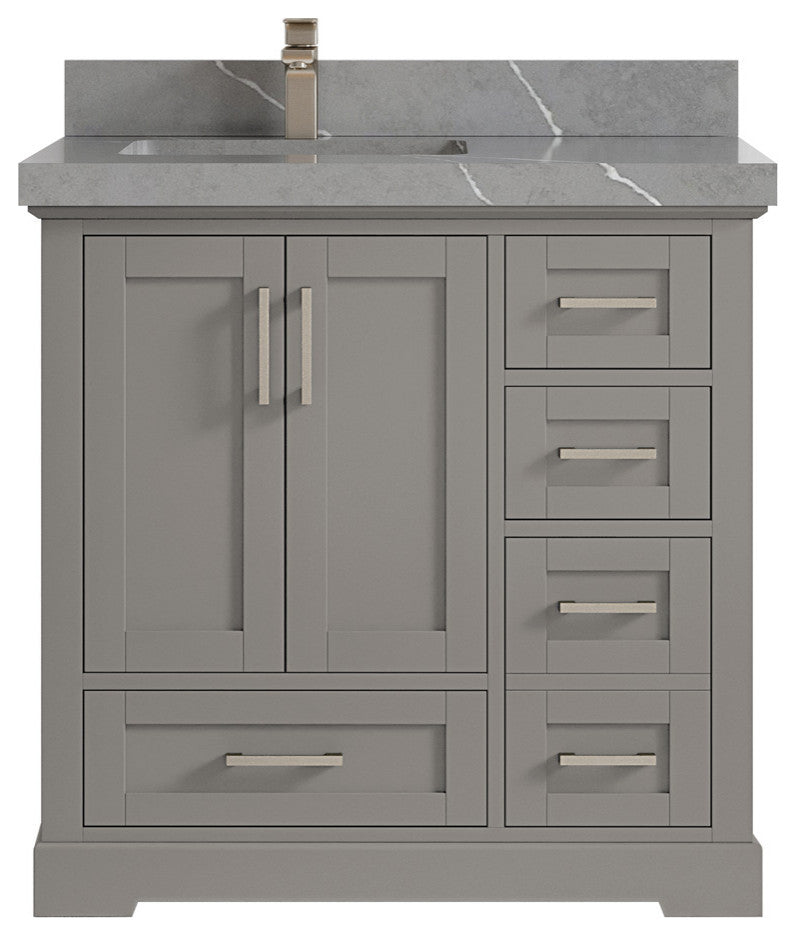 Boston 36 Left Offset Bath Vanity in Elephant Skin Gray 2" Piatra Gray
