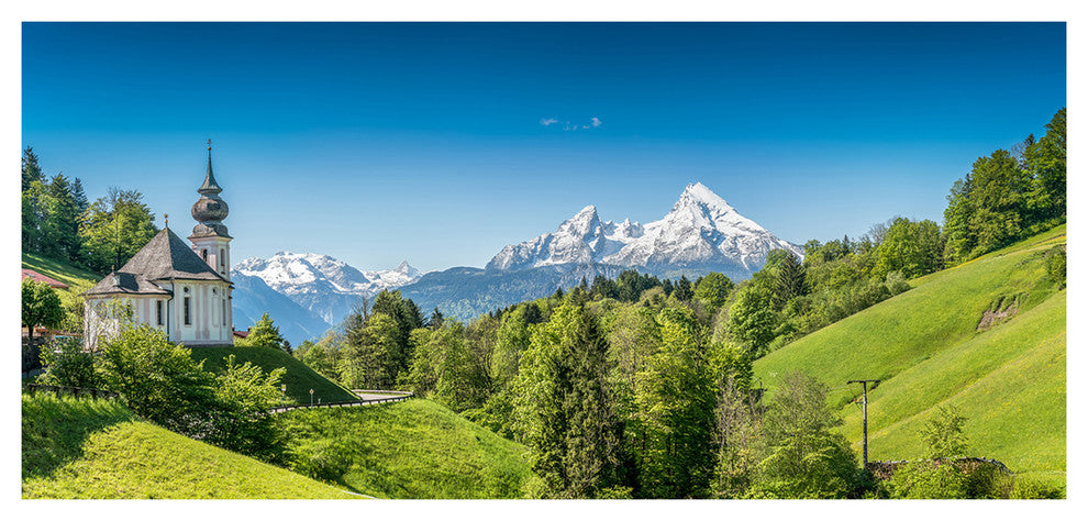 Green Mountain View of Bavarian Alps, Landscape Canvas Art Print, 60"x28"