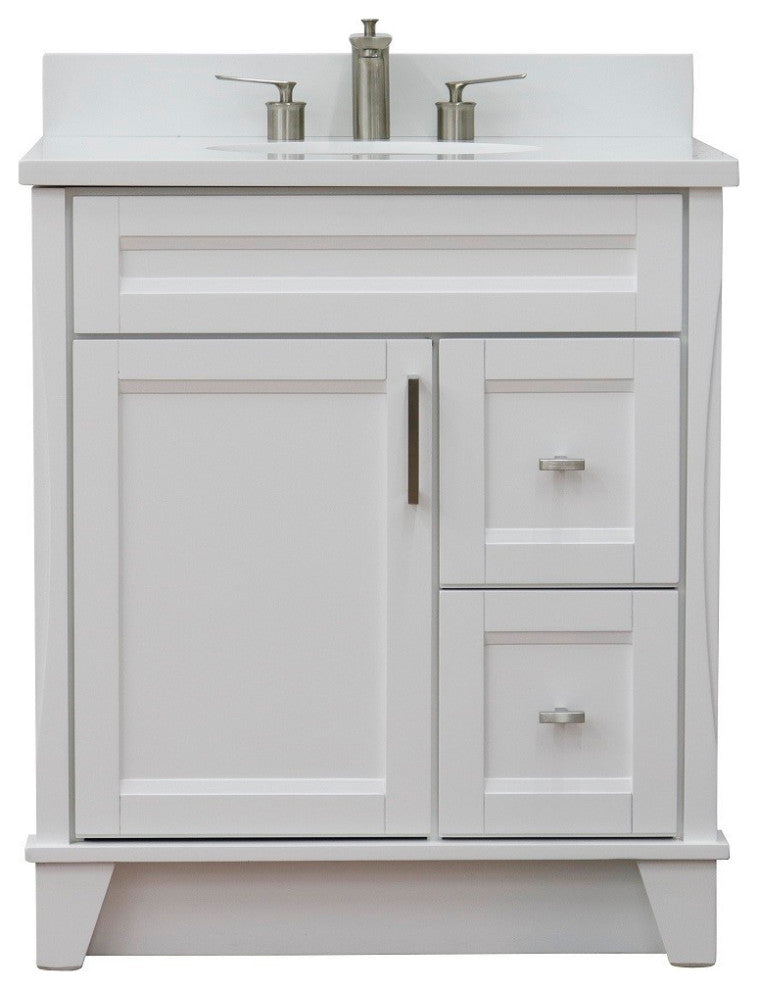 31" Single Sink Vanity, White Finish With Engineered Stone Top With Oval Sink