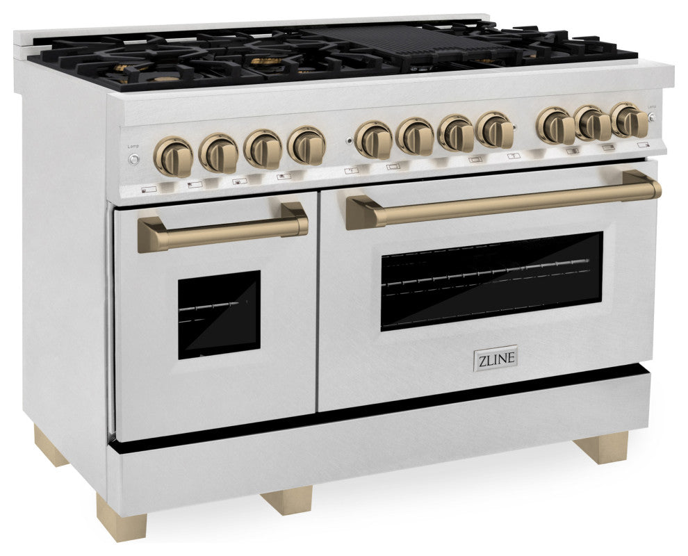 ZLINE 48" Dual Fuel Range, DuraSnow With Champagne Bronze RASZ-SN-48-CB