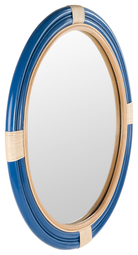 Nautical Decorative Wall Mirror, Rattan, Royal Blue