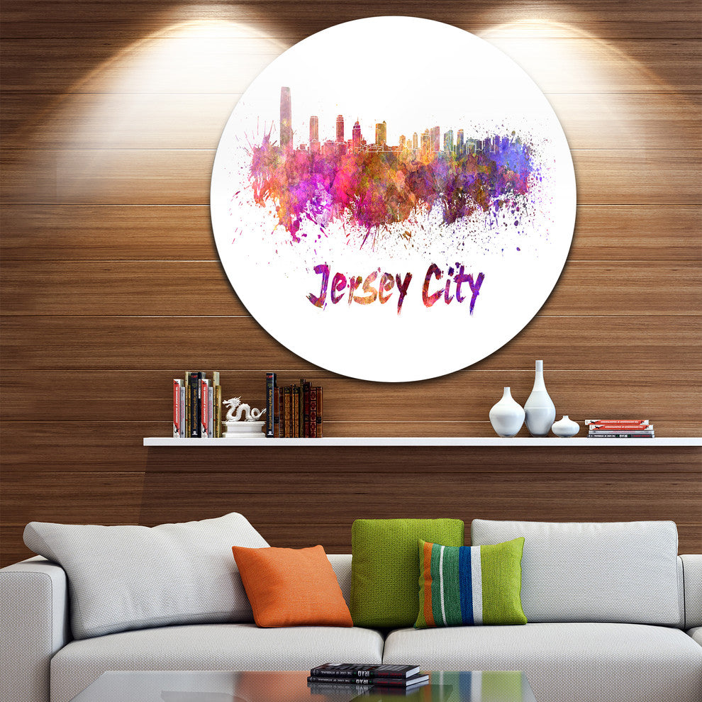 Jersey City Skyline, Cityscape Round Wall Art, 11"