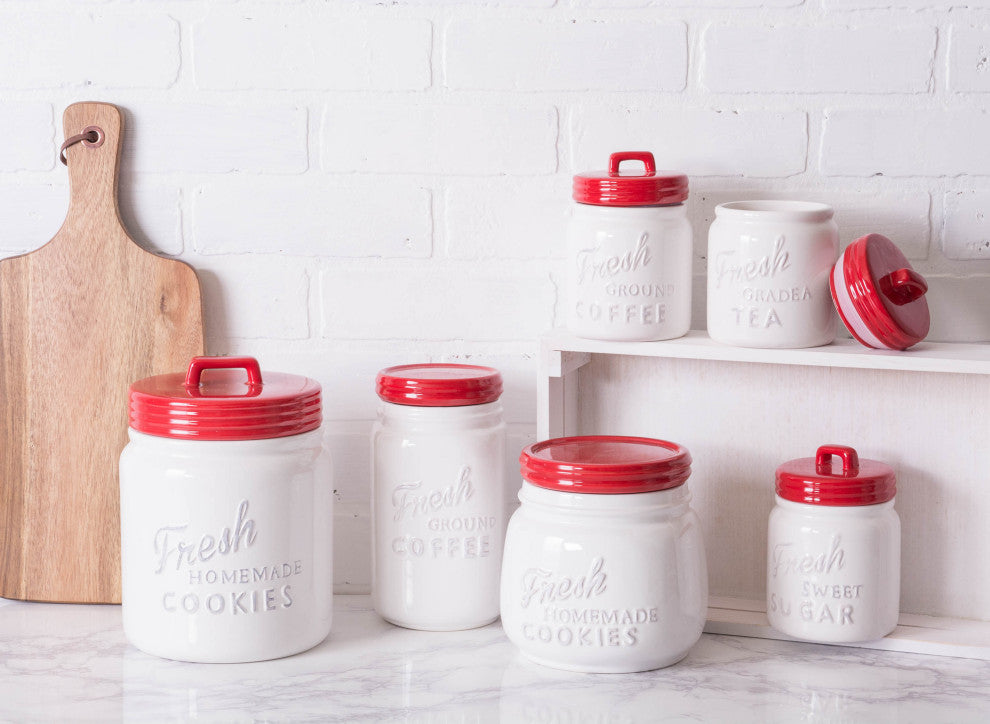 DII Red Ceramic Jar Canister (Set of 3)