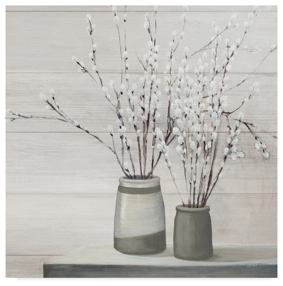 Julia Purinton 'P. Willow Still Life Gray Pots Shiplap' Canvas Art, 35"x35"