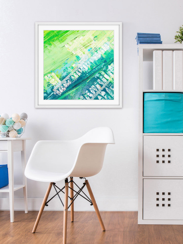 "Green Haze" Framed Painting Print, 32"x32"