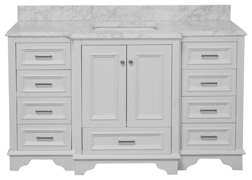 Nantucket 60" Bath Vanity, White, Carrara Marble, Single Vanity