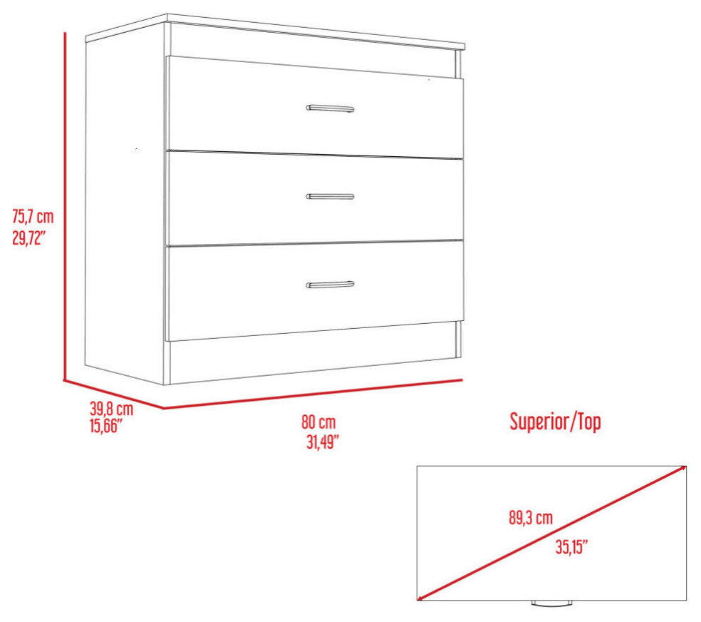 Cambridge Dresser with 3 Drawers, White/ Light Gray