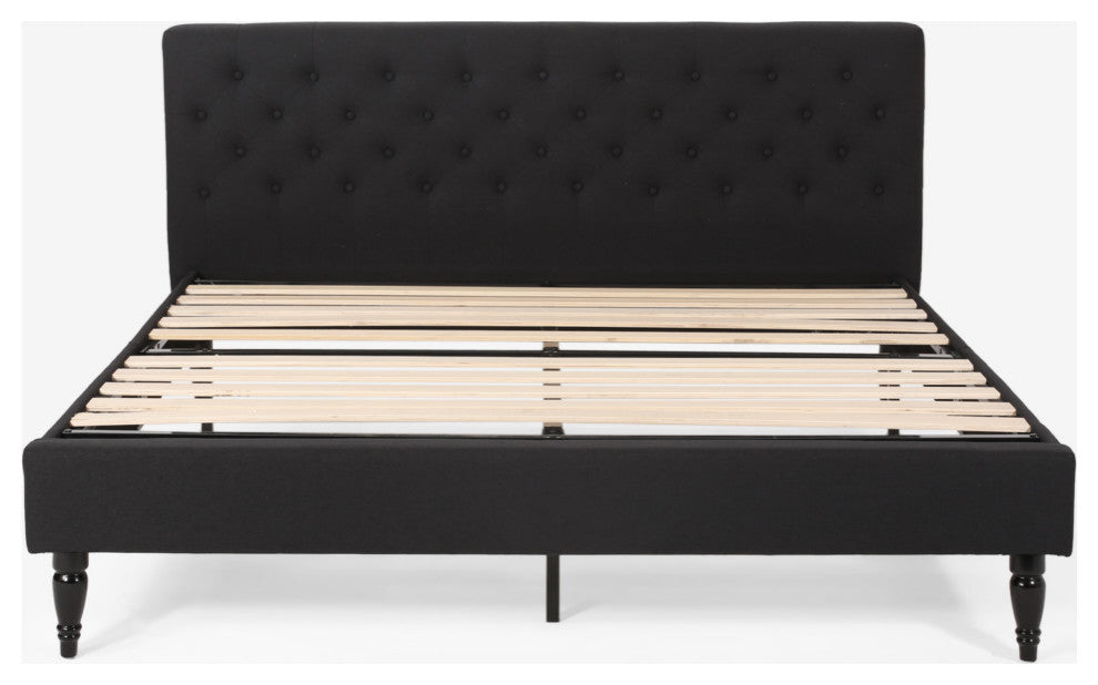 Winston Contemporary Upholstered King Bed Platform, Black