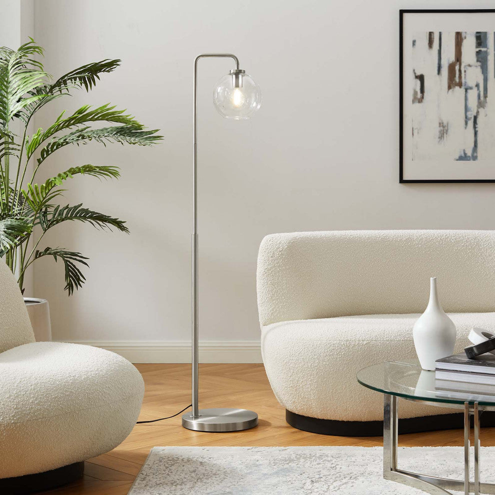 Floor Lamp Light, Silver, Glass, Metal, Modern, Mid Century Bistro Hospitality