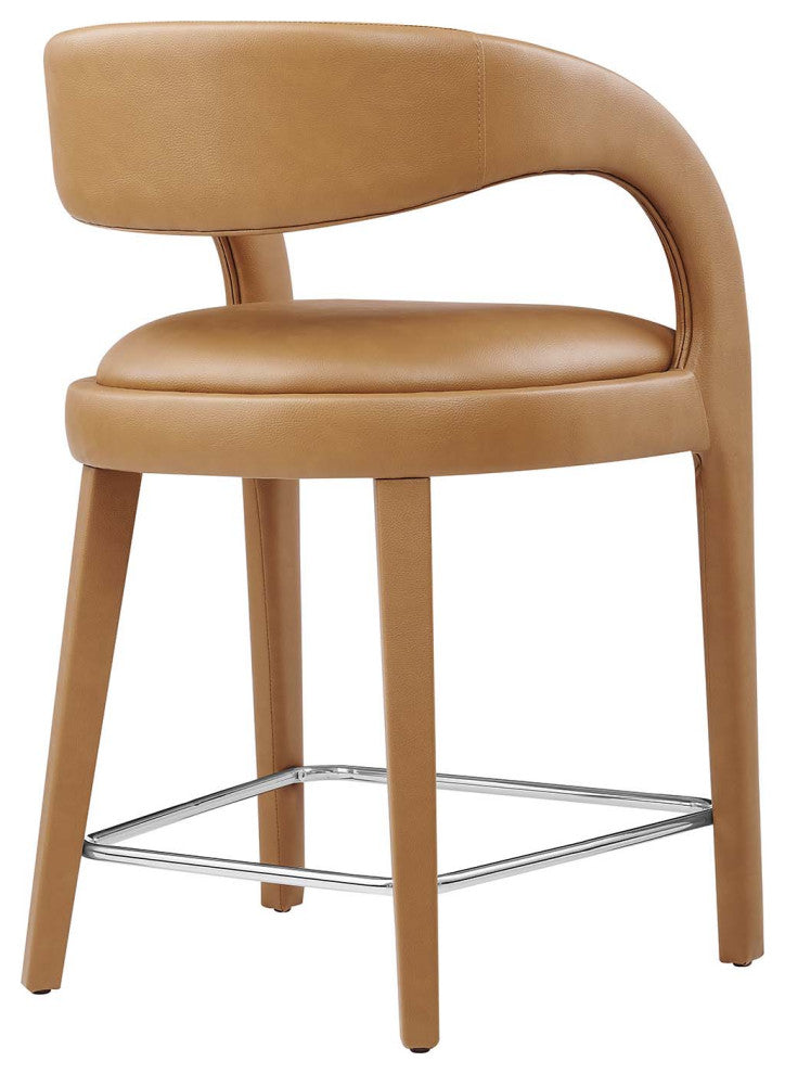 Pinnacle Vegan Leather Counter Stool Set of 2, Tan Silver