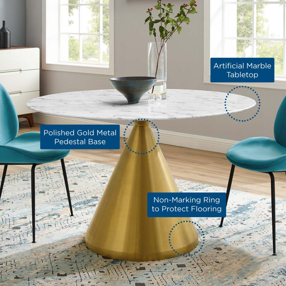 Tupelo 47" Artificial Marble Dining Table, Gold White