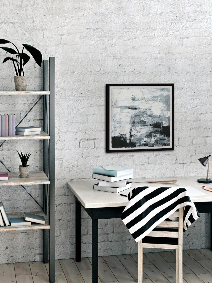 "Black and White Smudges" Framed Painting Print, 12"x12"