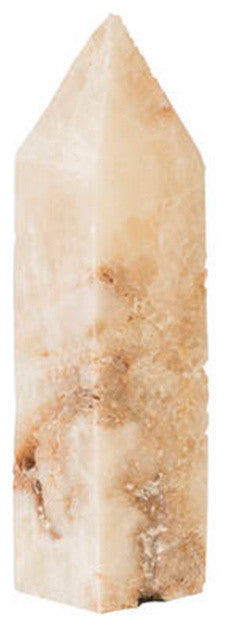 Luxe Natural Stone Obelisk Sculpture 18",  Geometric Alabaster White Minimalist