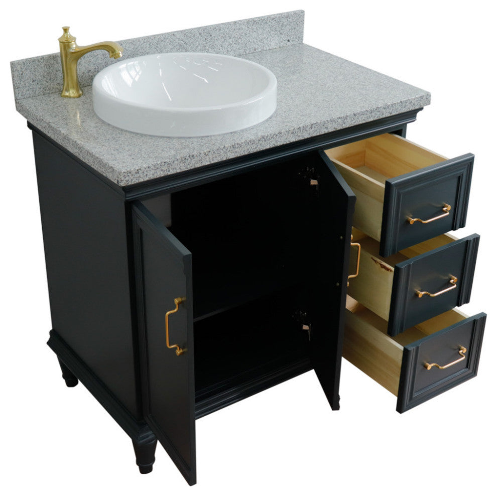 37" Single Vanity, Dark Gray Finish With Gray Granite