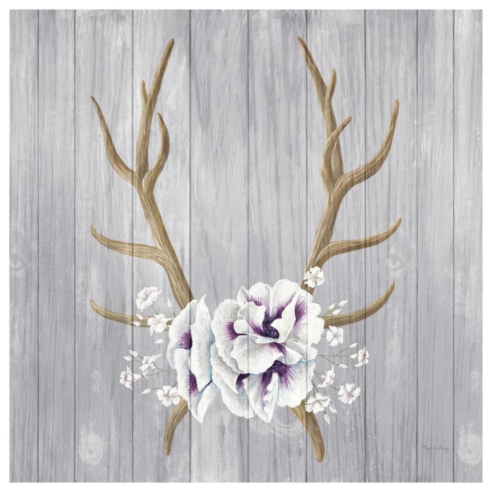 "Antlers and Poppies I Sq" Digital Paper Print by Elyse DeNeige, 32"x32"