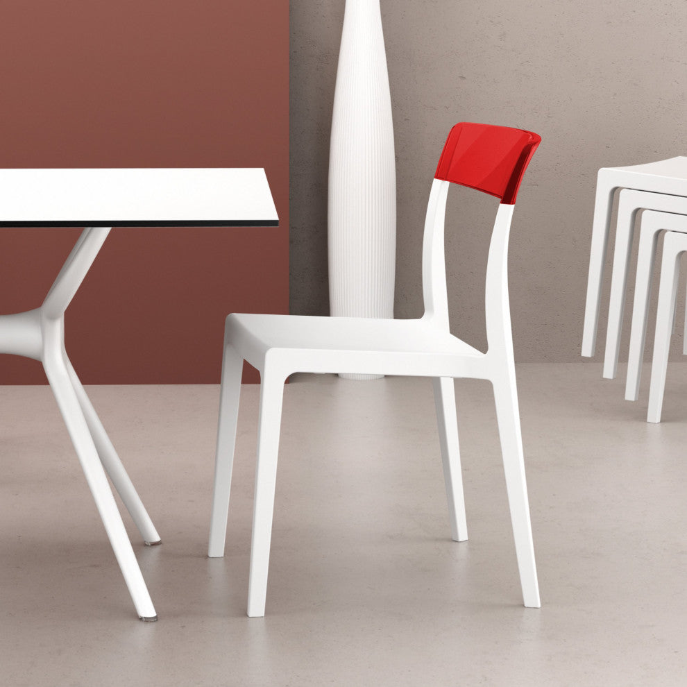 Flash Dining Chair, White Transparent, Red, Set of 2