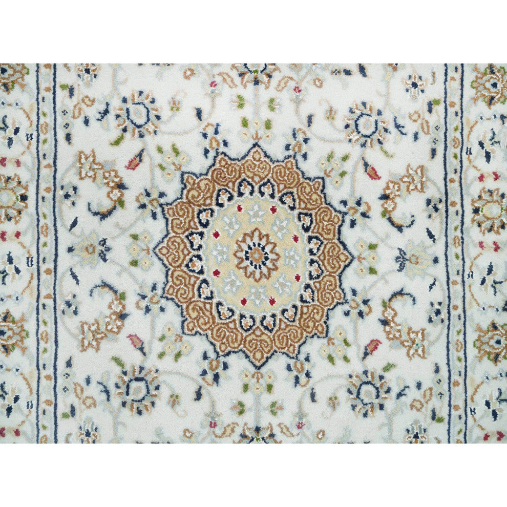 White, Hand Knotted, Nain Design, 250 KPSI 100% Wool XL Runner Rug, 2'6"x22'9"