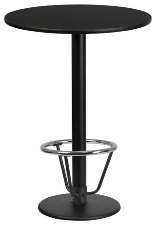 24" Round Laminate Table Top With 18" Round Bar Height Table Base and Foot Ring,