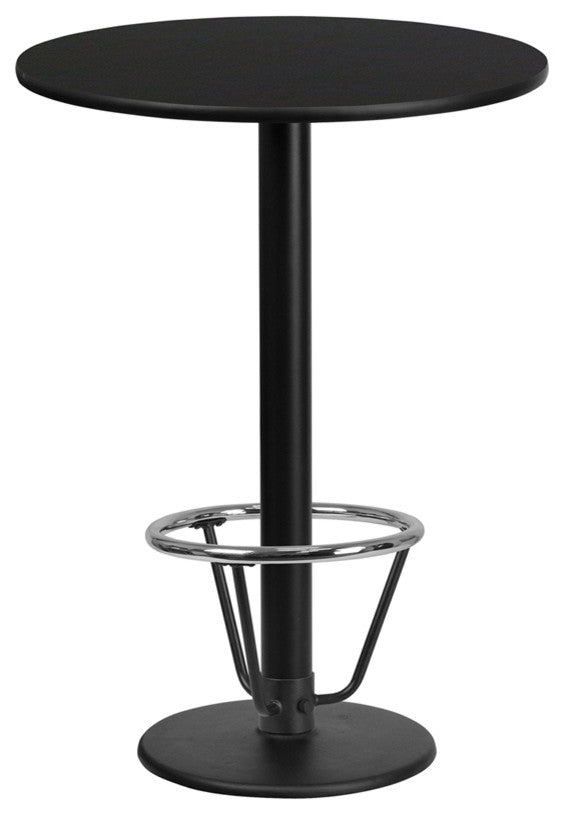 24" Round Laminate Table Top With 18" Round Bar Height Table Base and Foot Ring,