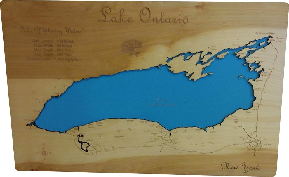 Lake Ontario, New York, Canada-Wood Lake Map, Medium Standout