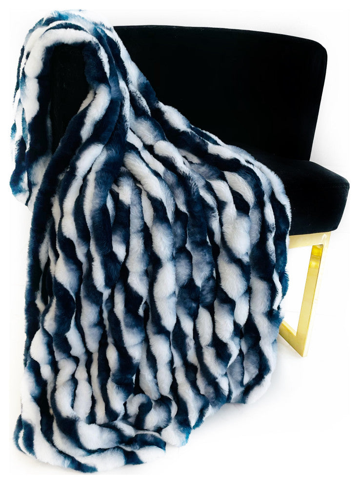 White Navy Snow Chinchilla Faux Fur Throw Blanket, 102Lx116W California King