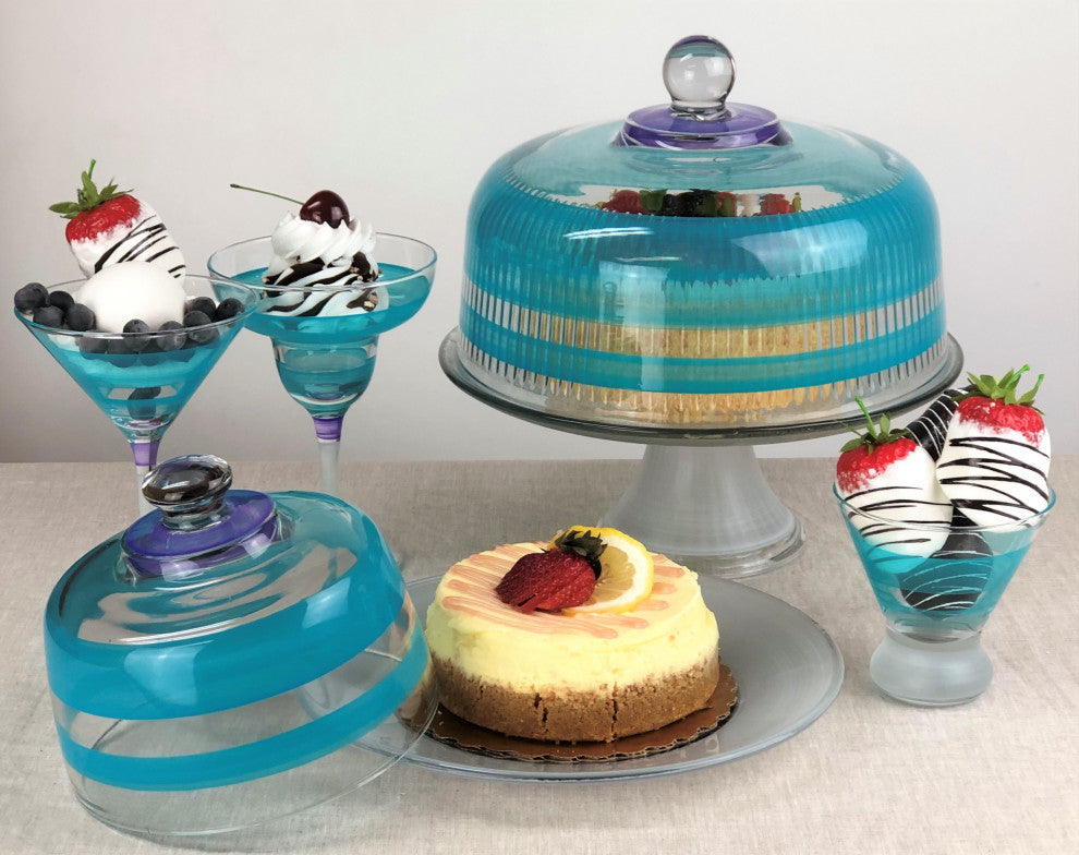 Retro Stripe Turquoise Martini Glasses, Set of 2
