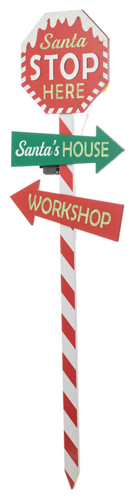 41.75"H Lighted Wooden "Santa Stop Here" Yard Stake