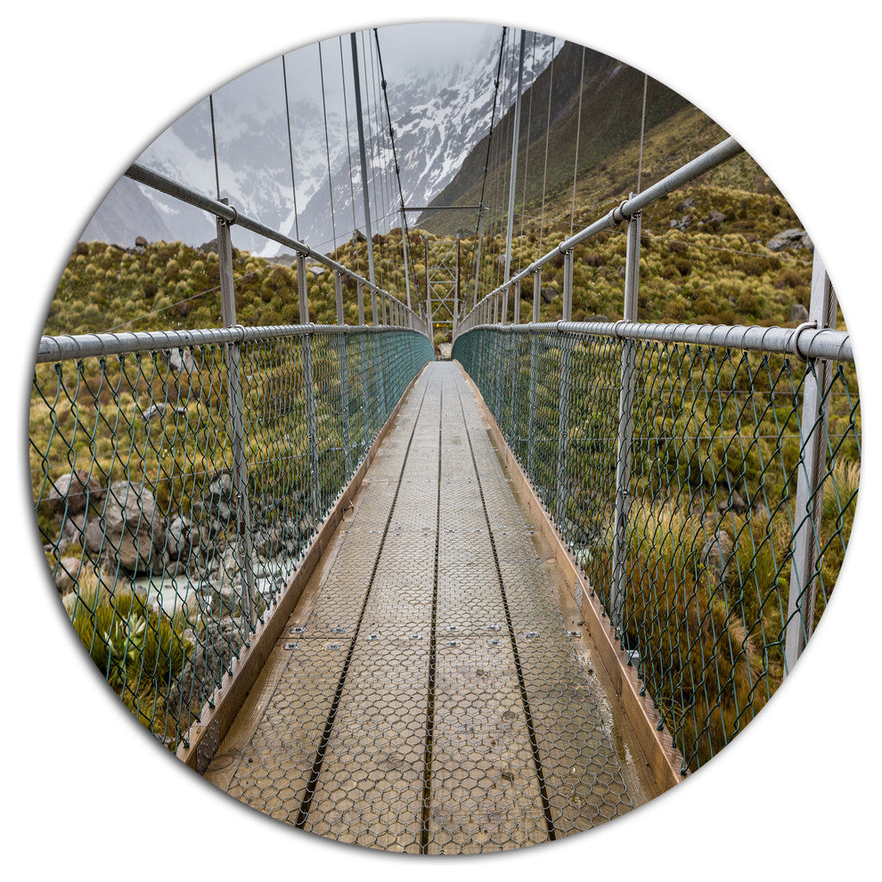 Bridge Over Hooker River In Aoraki, Bridge Round Metal Wall Art, 11"