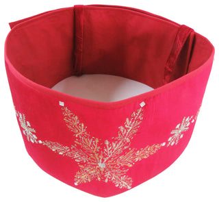 Handmade Adjustable Christmas Tree Collar - Silver Snowflakes on Red Velvet