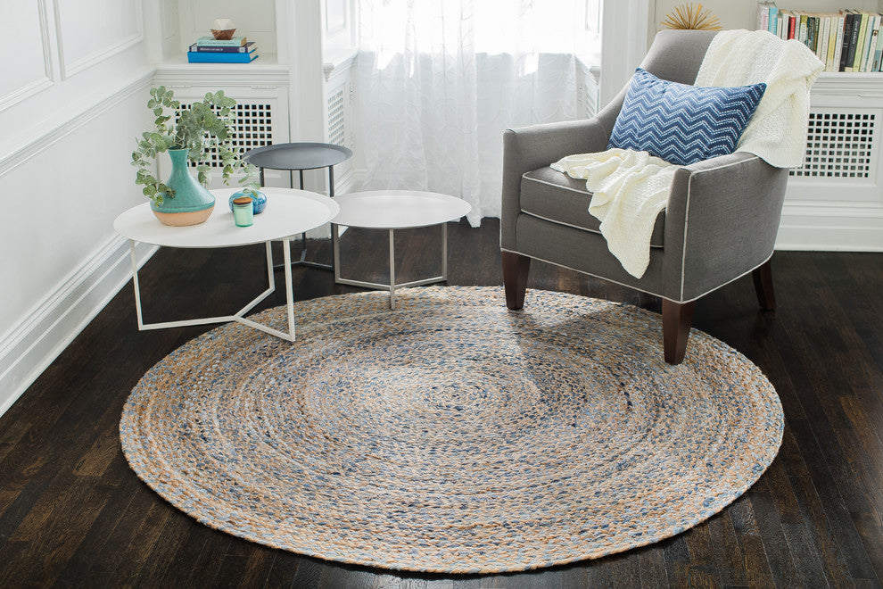 Kerala Denim and Jute Round Rug, 4'