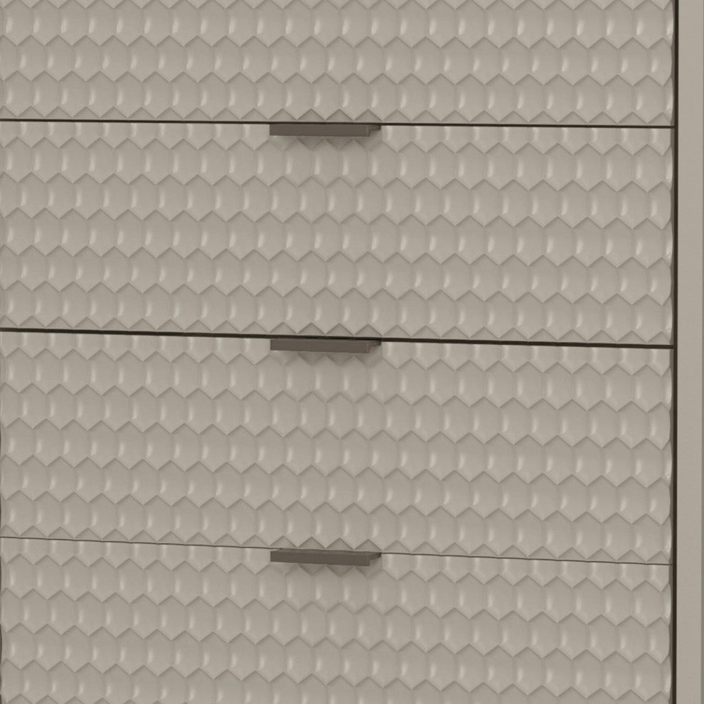 Benzara BM284283 5 Drawer Tall Dresser Chest, Honeycomb Texture, Taupe Gray