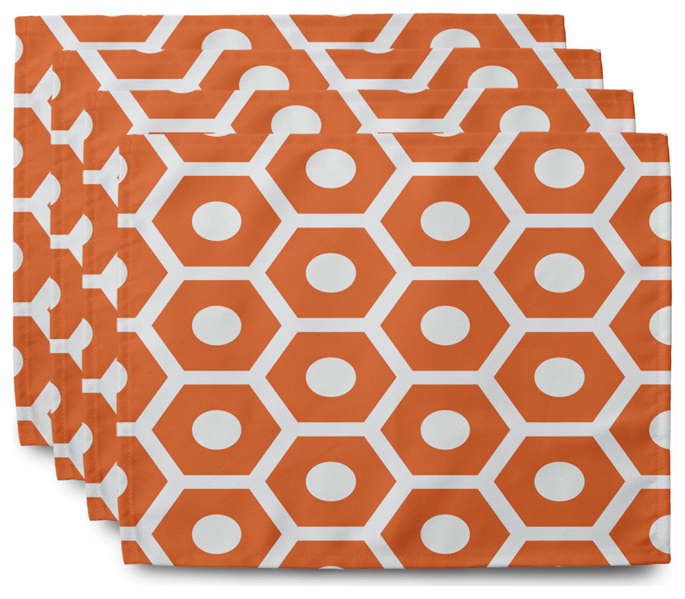 Geometric Decorative Placement, Set of 4, Orange