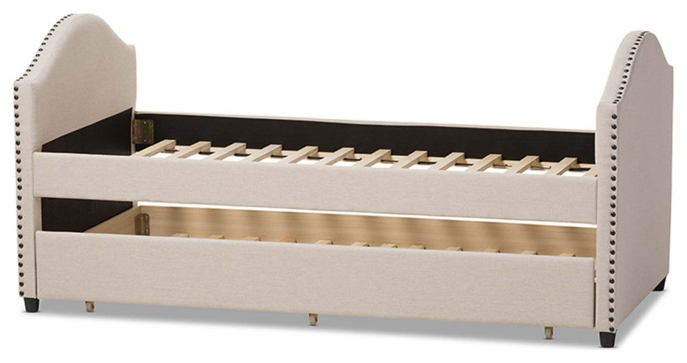 Sabrina Fabric Upholstered Daybed With Trundle Bed, Beige
