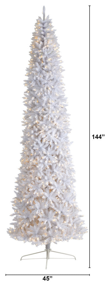T3366 12 Slim White Artificial Christmas Tree With 1100 Warm White LED Lights