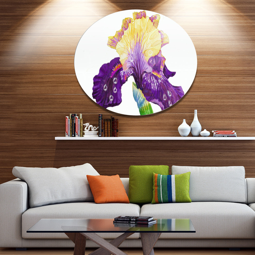 Blooming Blue Yellow Iris, Floral Wall Round Metal Wall Art, 23"