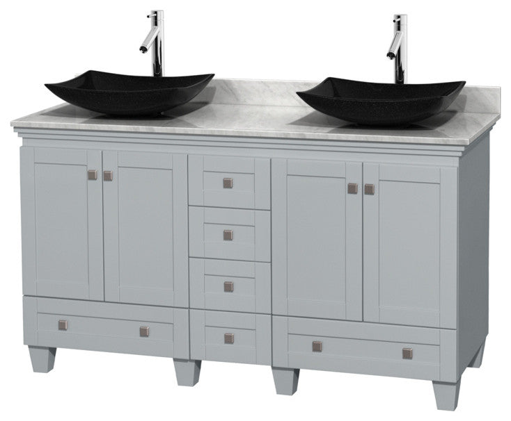 Acclaim Vanity, Oyster Gray, 60", Arista Black Granite, White Carrera Marble