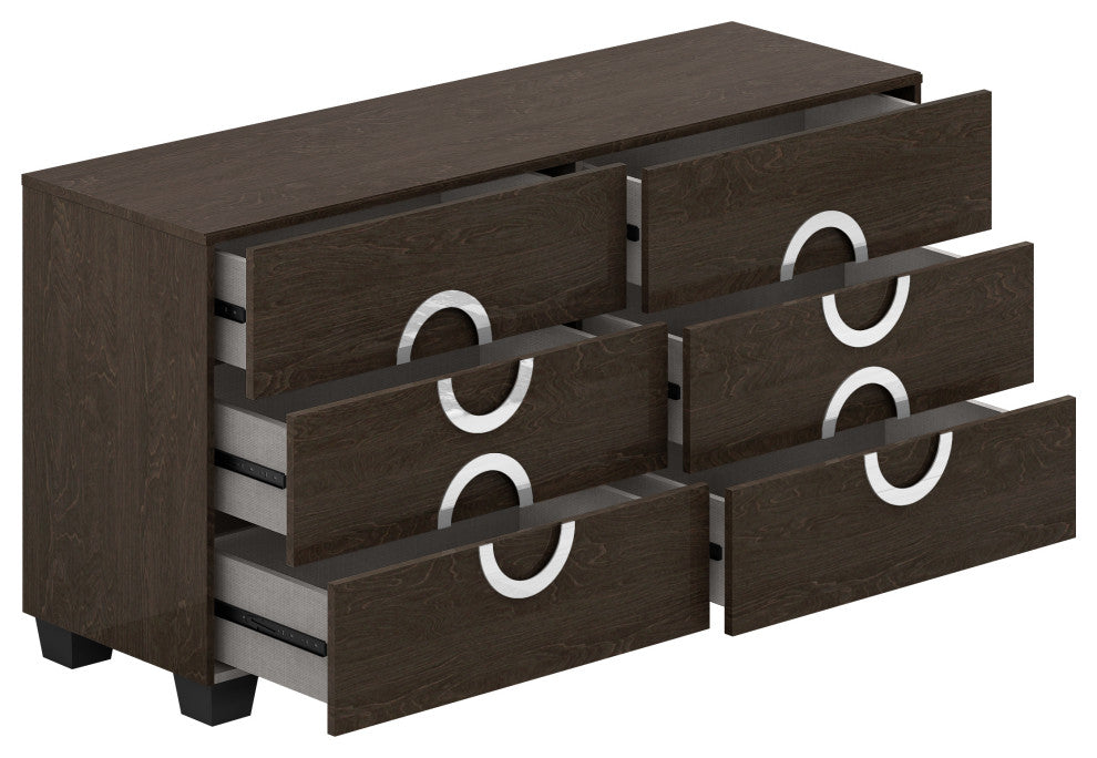 Sofia Wood Platform Bed Dresser Chest and Mirror in High Gloss
