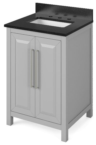 Cade Transitional 24" Grey Bathroom Vanity, Black Granite Vanity Top