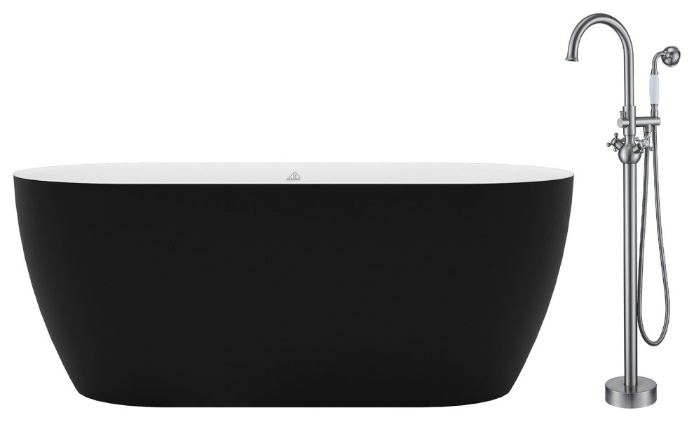 67 inch Freestanding Solid Surface Soaking Tub with Standing Faucet