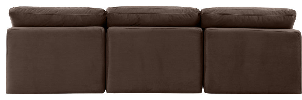 Indulge Upholstered Modular Sofa, Brown, 3-Piece: 3 Armless Chair, Down Stuffed Velvet