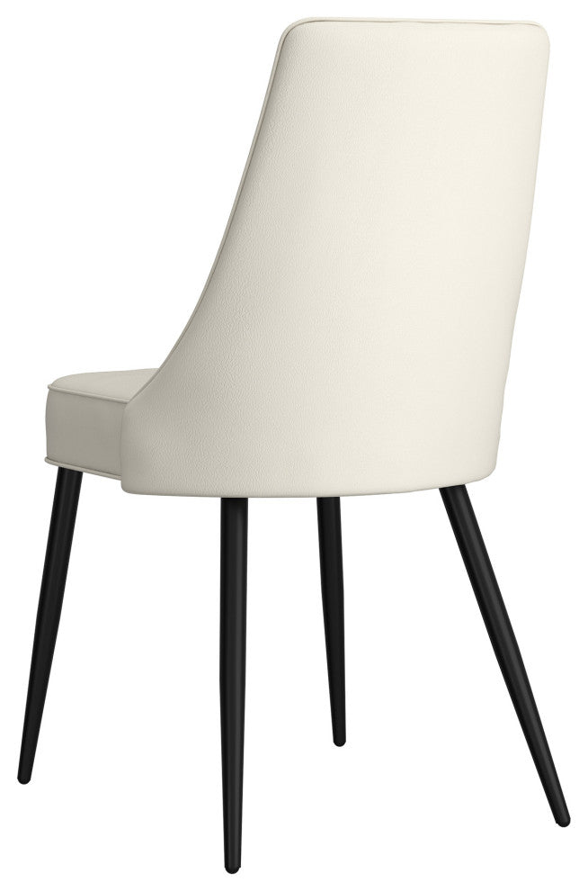 Modern Faux Leather/Metal Dining Chair, Faux Leather, Set of 2, Beige/Black