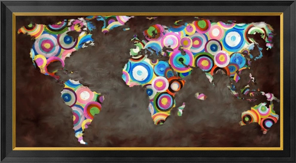 "World in circles" Framed Canvas Giclee by Joannoo, 40x22"