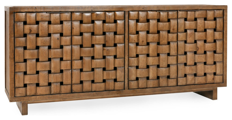 Bast 4-Door Reclaimed Pine Wood Buffet Sideboard, Brown