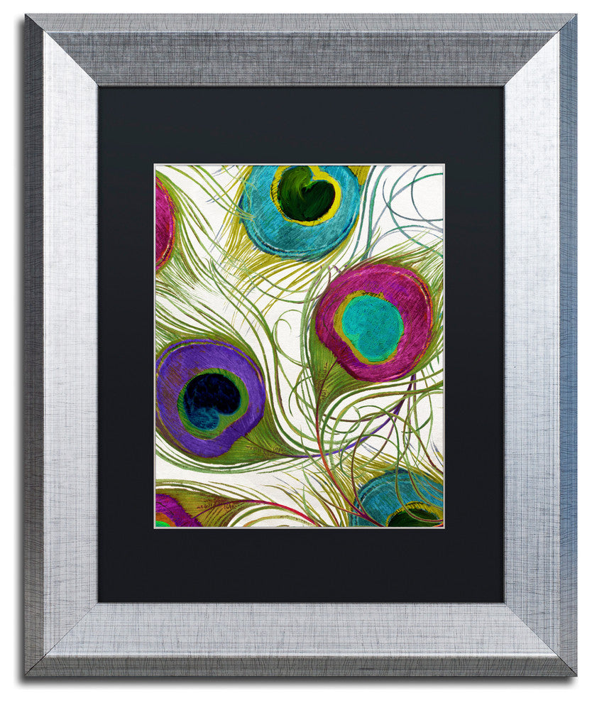 Color Bakery 'Peacock Feathers I' Art, Silver Frame, Black Matte, 11"x14"