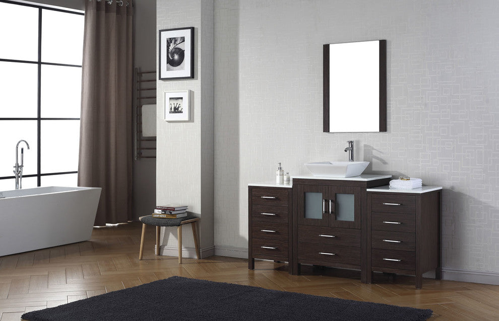 Virtu Dior 64" Single Bathroom Vanity, Espresso, Brushed Nickel Faucet, Mirror