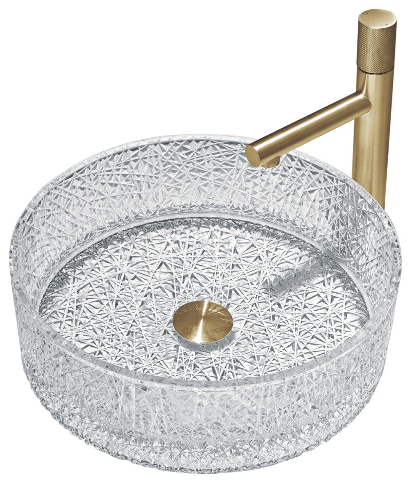 CastelloUSA Stadium Round Glass Crystal Bathroom Vessel Sink Basin, Clear, 16"