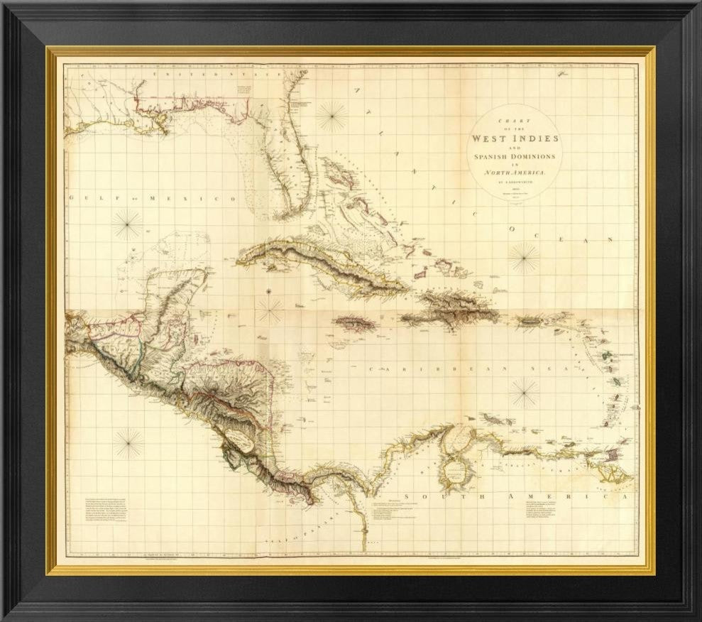 "Composite: West Indies, 1810" Framed Canvas Giclee by Aaron Arrowsmith, 26x23"